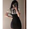 College style age reduction fake two-piece splicing dress summer pure desire spice girl waist thin hip skirt