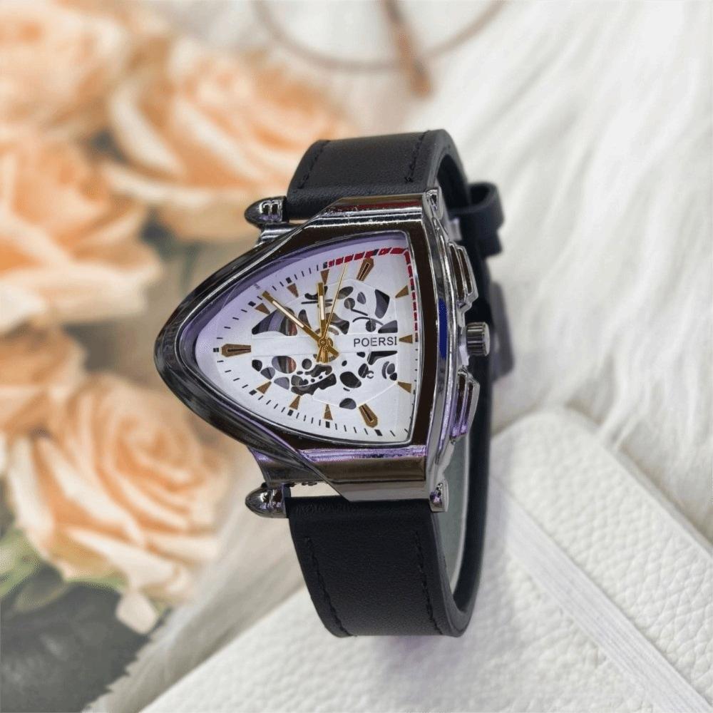 Casual Mechanical Watch Simple Quartz Wrist Watch New Triangular Hollow Watch Men