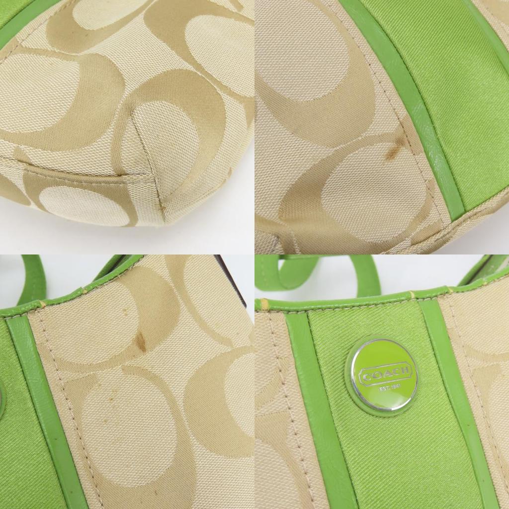 Gebruikte COACH Schoudertas 28206E canvas/leer beige groen één riem