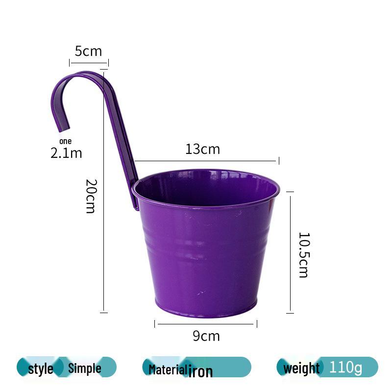 Hanging Tin Flower Pot with Detachable Hook for Courtyard or Fence