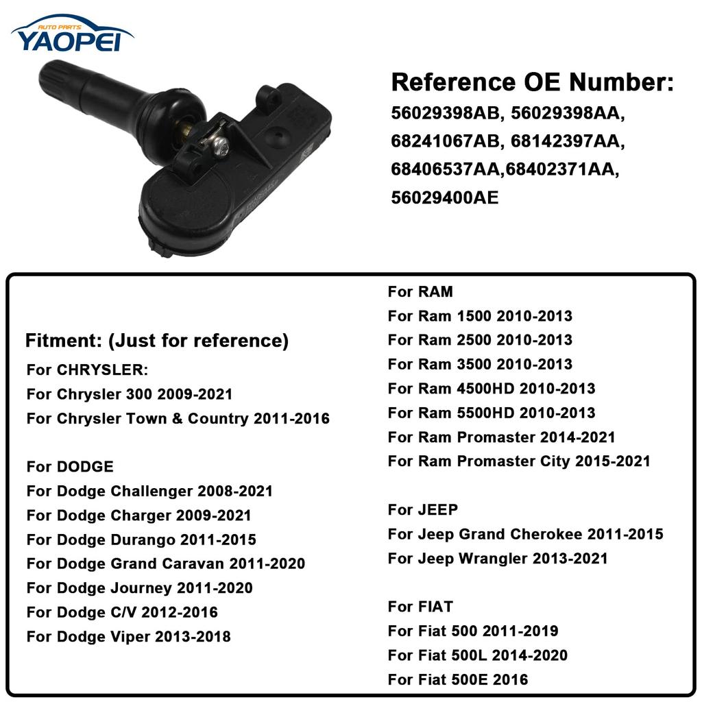 4 Pack Tire Pressure Monitoring System TPMS Sensors For Jeep Grand Cherokee Wrangler Dodge Charger Challenger Journey Ram 1500 Chrysler 300 Town