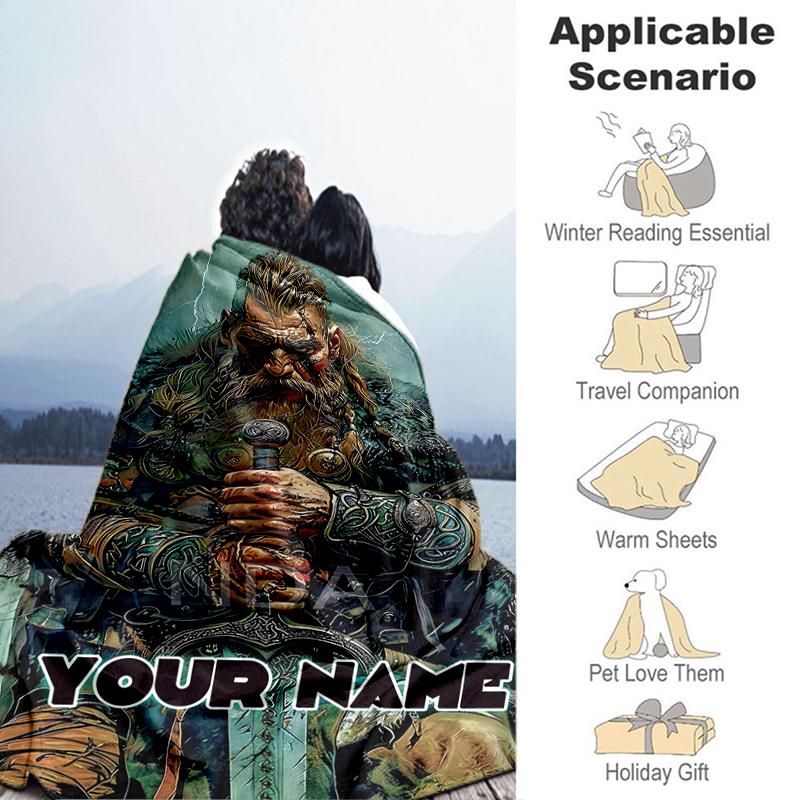 1PC Custom Name Warrior Poster flannel blanket versatile,all-season throw suitable for the living room,bedroom,camping,travel,and gift