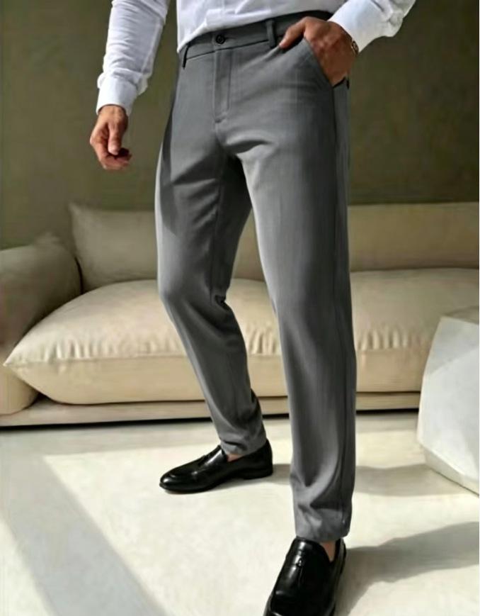 New Men's Business Casual Pants Straight Trousers Commuting Versatile Solid Color Trousers Men's Wholesale