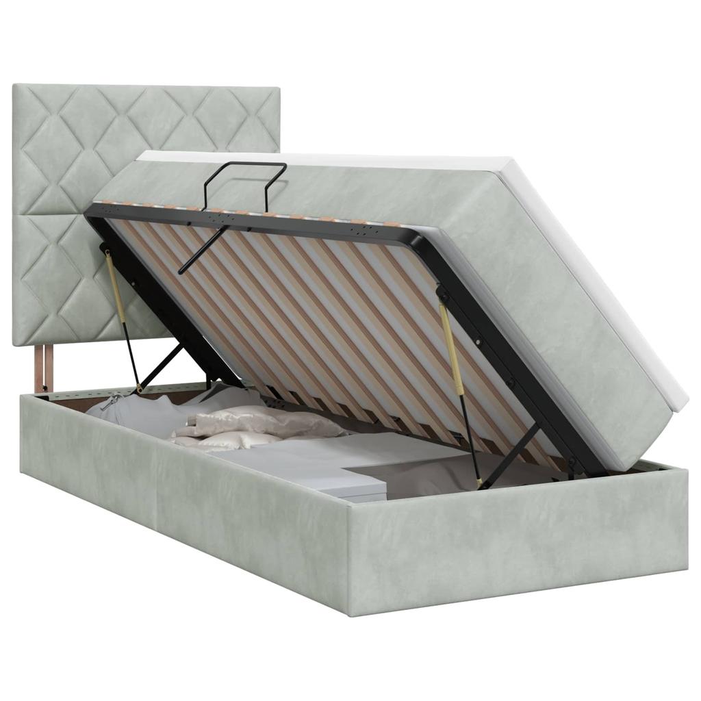 Storage Bed with Mattress Light Grey 90 X 200 Cm Velvet