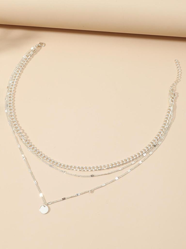 European and American Fashion Three-Layer Round Disc Chain Necklace