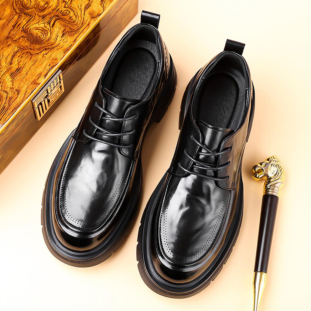 Leather shoes new winter leather breathable British inner height increase casual shoes business dress groom wedding shoes