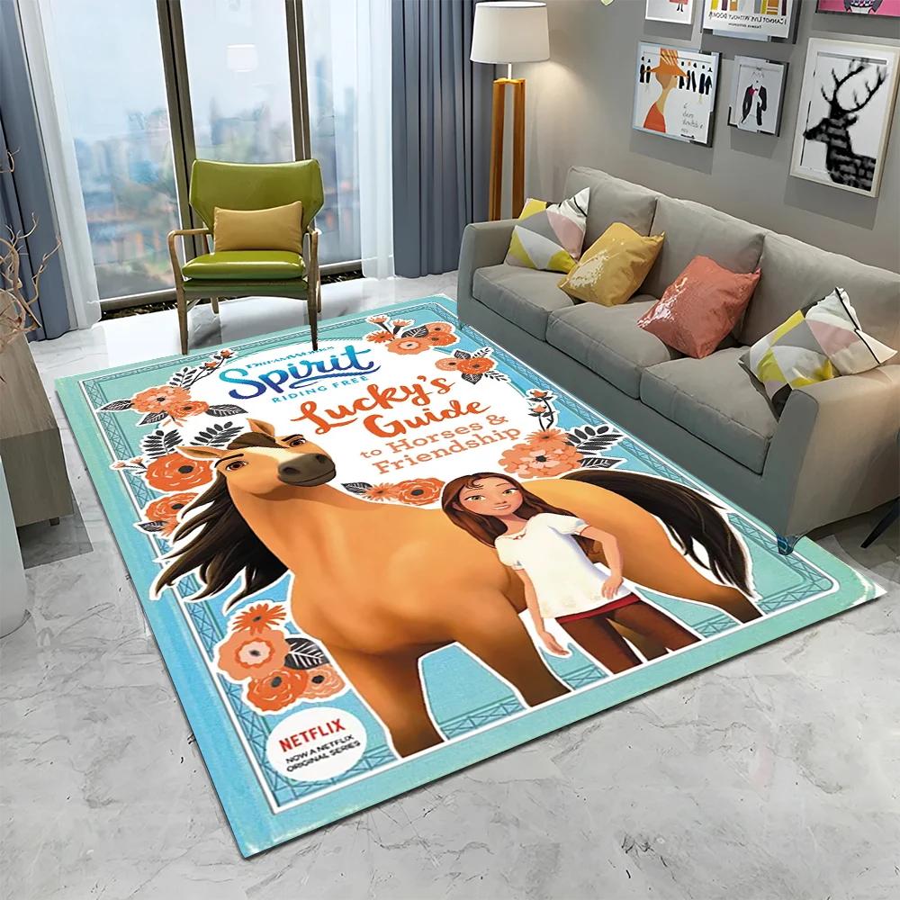 Cartoon Spirit Riding Free Horses 3D Carpet Rug for Home Living Room Bedroom Sofa Doormat Decor,kid  Area Rug Non-slip Floor Mat