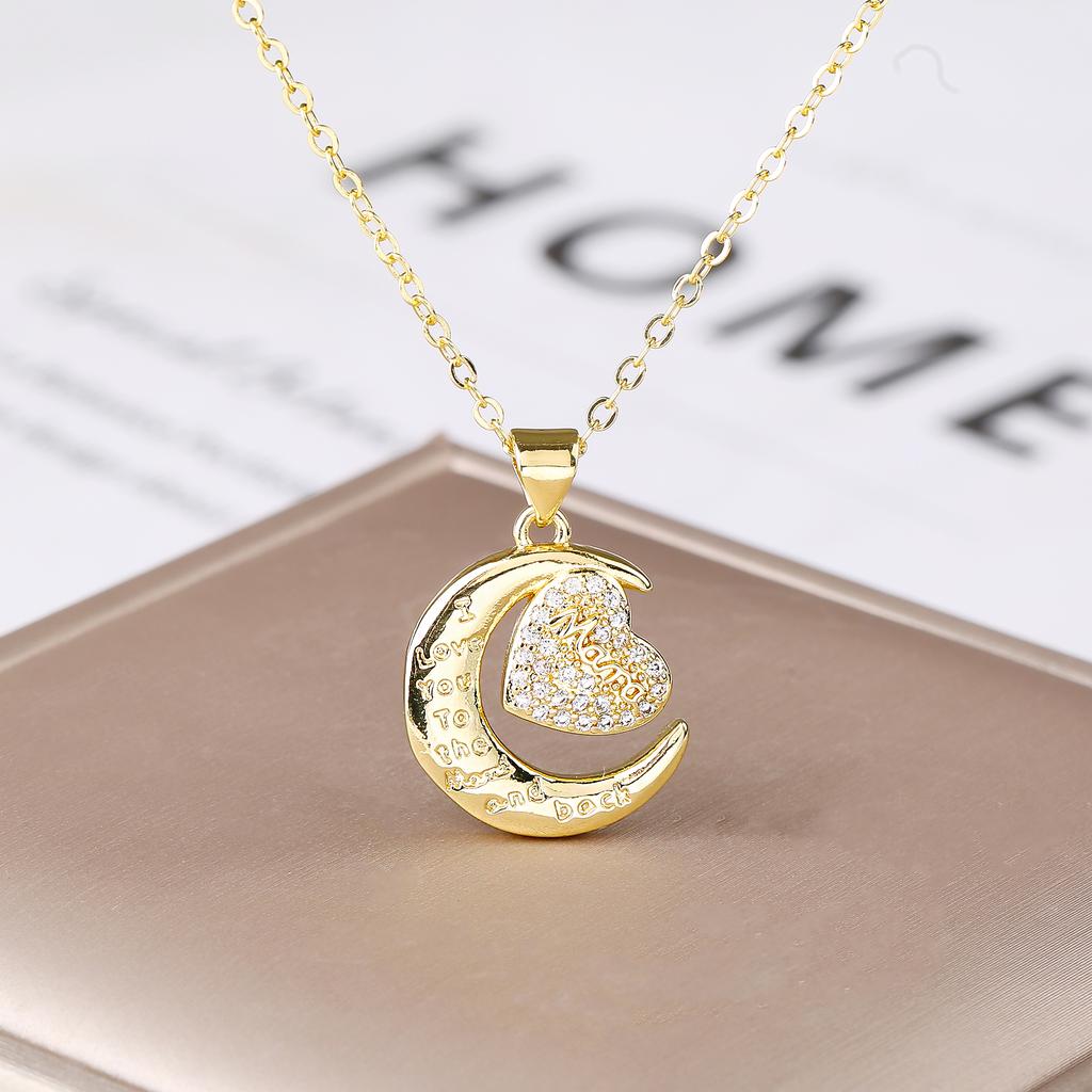Hot Sale Sparkling Romantic Pendant Mother's Day Birthday Party Mom Letter Necklace Gold Plated Inlaid Zircon Charms Gift