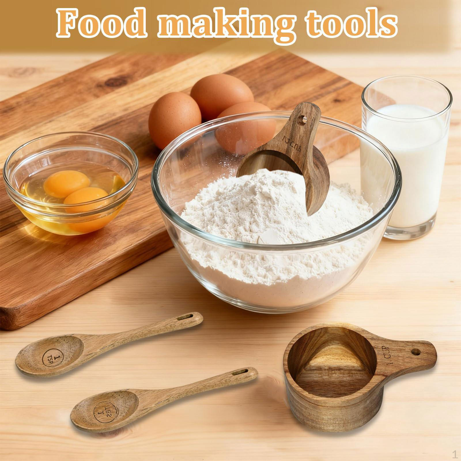 

Wooden Measuring Cups and Spoons Set Gadgets Portable Chefs Handcrafted Accessories