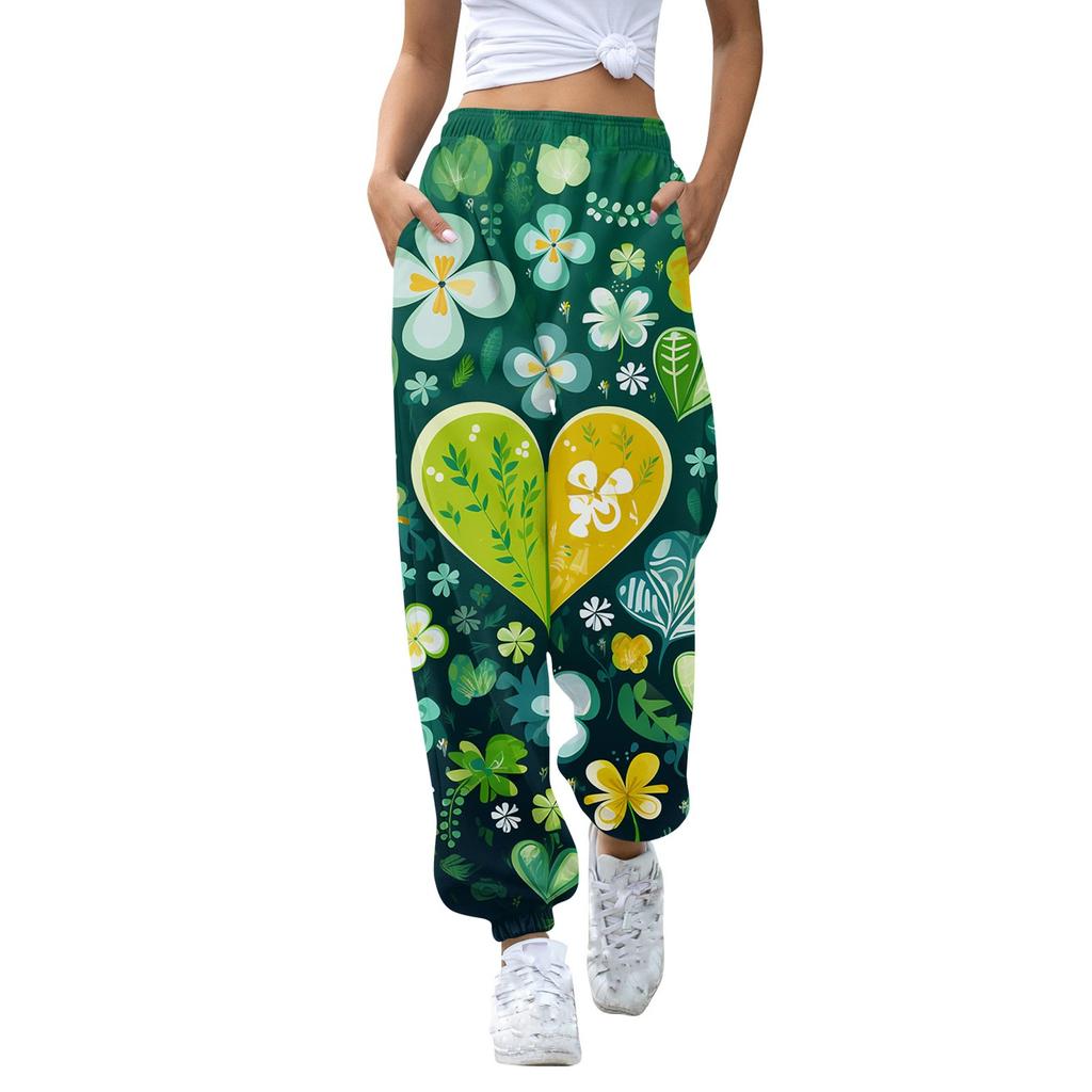 Women's Fashion Sport St. Patrick's Day  Printed Drawstring Pocket Casual Sweatpants Pants
