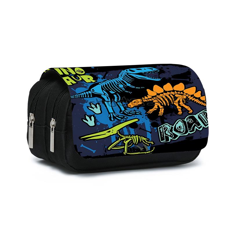 Dinosaur Print Double Layered Flip Pen Case for Boy and Girls Best Gifts 3D Cartoon School Supplies Pencil Bags for Children