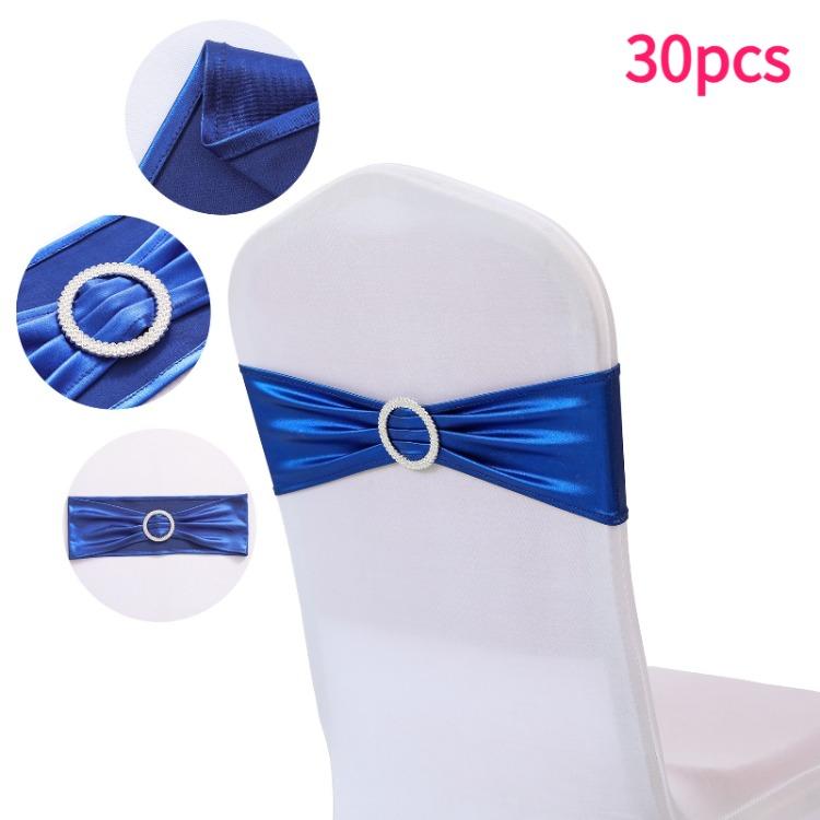 30pcs Elegant Golden Bow Chair Belts Elastic Bow Ribbon Chairs Back Decoration Gold Foil Tie Neatly Sewn Edges Sparkling Buckle
