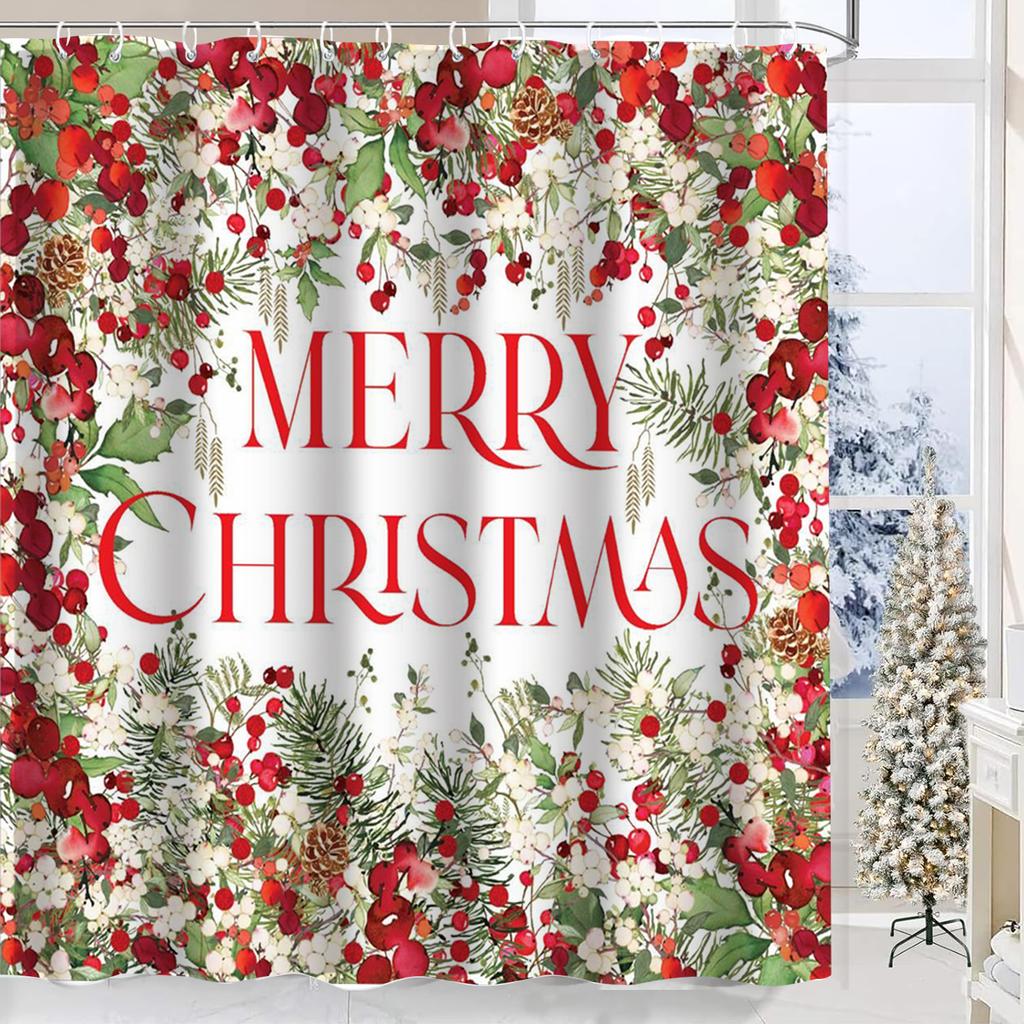 Christmas Tree Shower Curtain, Bathroom  Shower Waterproof Curtain with 12 Hooks, Fish Shaped Home Decoration, Free Delivery