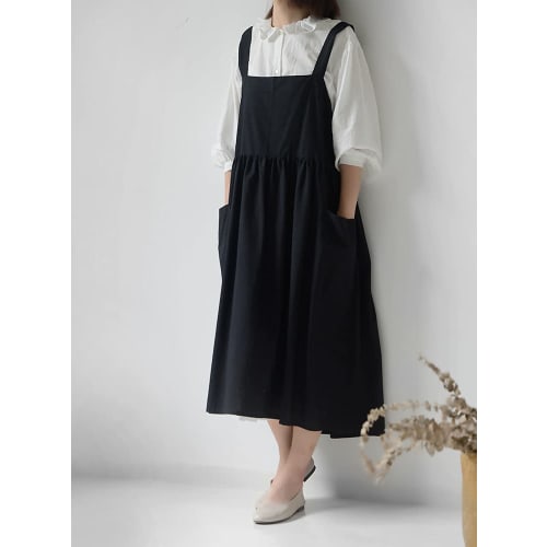 Berry Berry Just-Put-On Apron, Solid Color, Water-Repellent Cotton, Nordic Style, Long Length, Stylish, Loose Fit, 100% Cotton, Women's, Adult Size, B