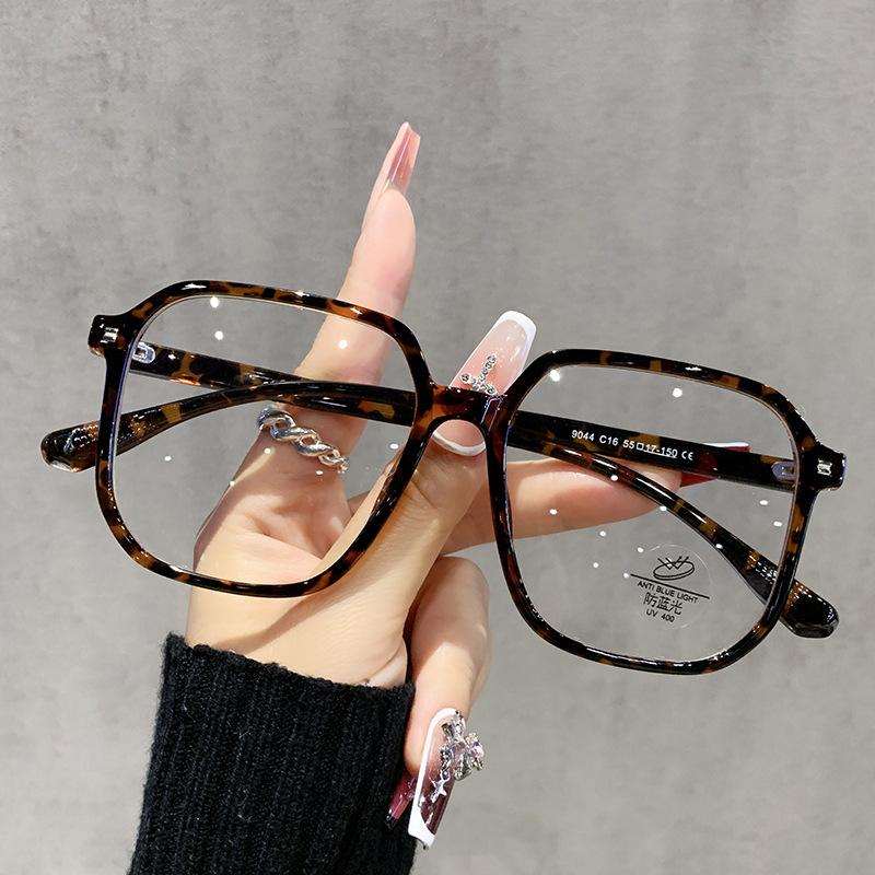 Fashion Leopard Oversized Myopia Glasses Women Square Blue Light Blocking Ultralight TR90 Minus Diopter Eyeglasses
