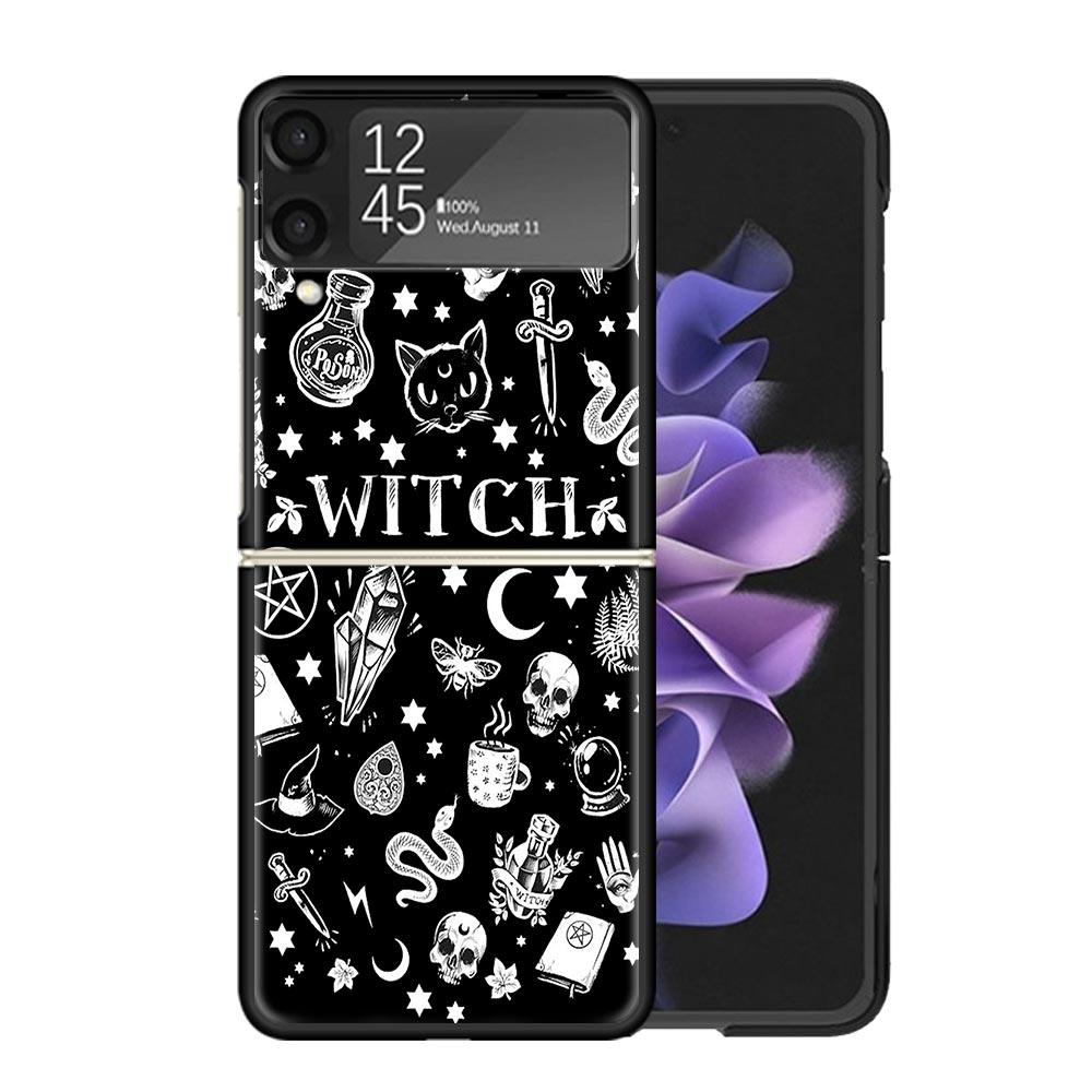 Pink Cat Skull Sorceress Witch Cases For Samsung Galaxy Z Flip 4 5 6 7 3 Z Flip7 Flip6 Flip4 Flip5 Flip3 5G Hard Shockproof Fund