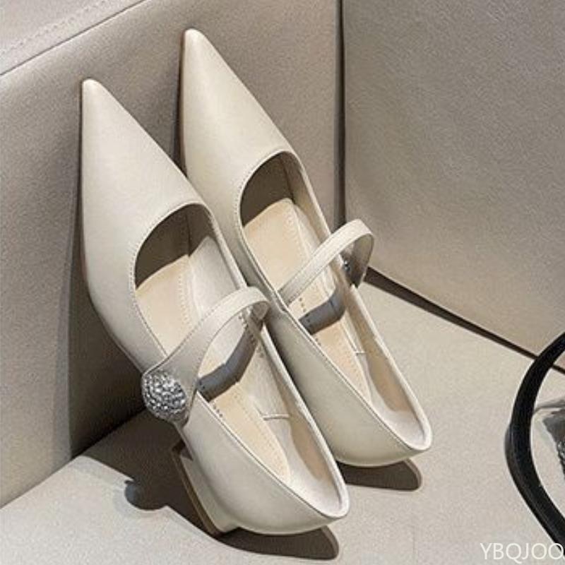 French Pointed Mary Jane Shoes Fashion Female Retro Comfort Flats Ladies Elegant Low Order Shoes Black Sexy Women's Flat Zapatos