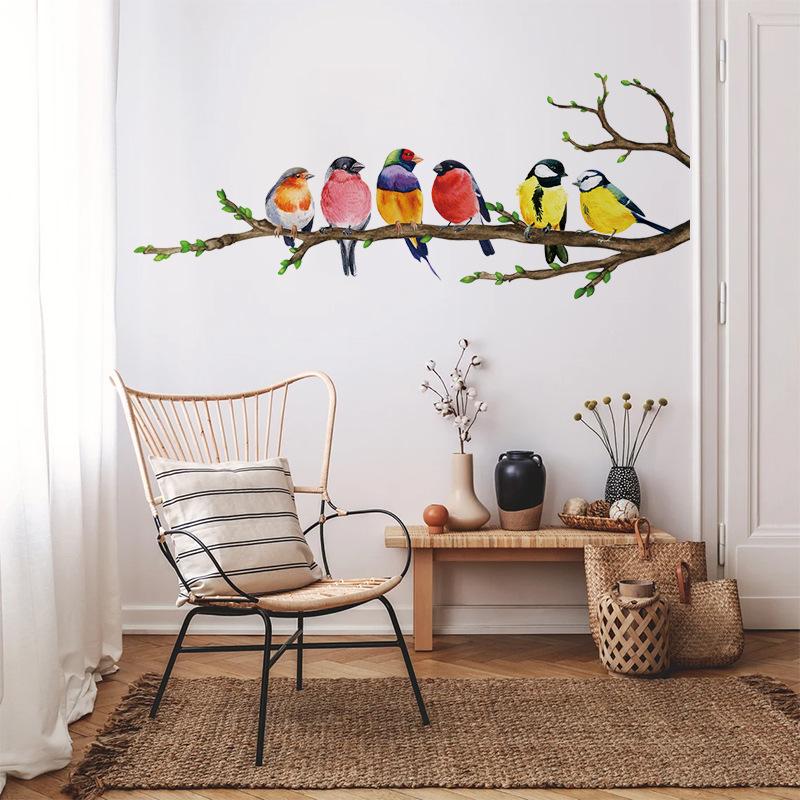 1 Pcs Bird Wall Stickers Colorful Branch Pattern Self-Adhesive & Removable Home Decor For Bedroom