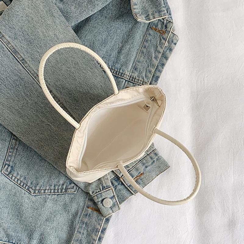 Simple Women Nylon Small Top Handle Shoulder Bag Versatile Solid Color Casual Bucket Shopper Handbag