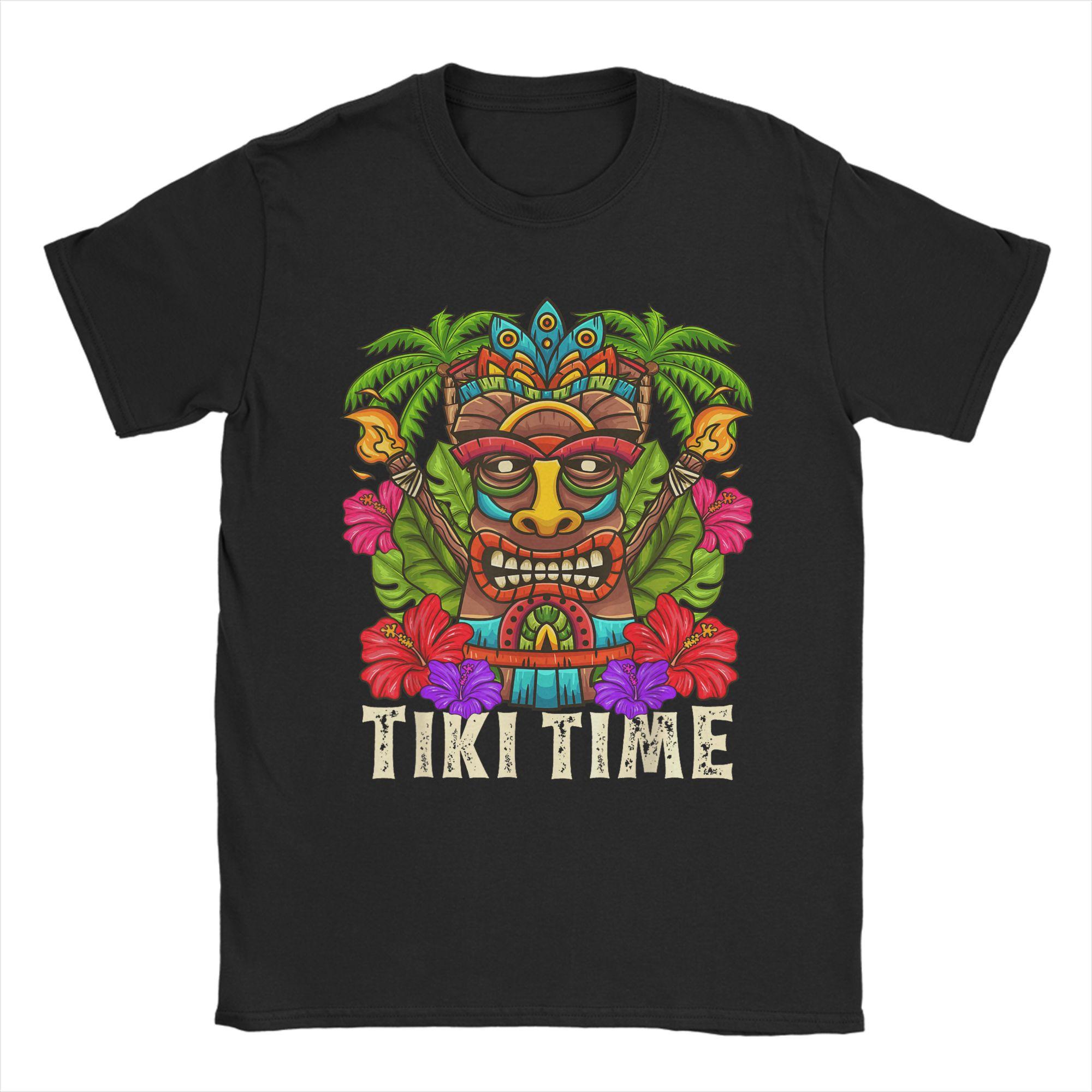 

Tiki Woodcut Polynesian Tropical Hawaiian Party Luau Island T Shirt for Unisex Cotton Fashion for Unisex TShirt Crewneck Tees Gift S