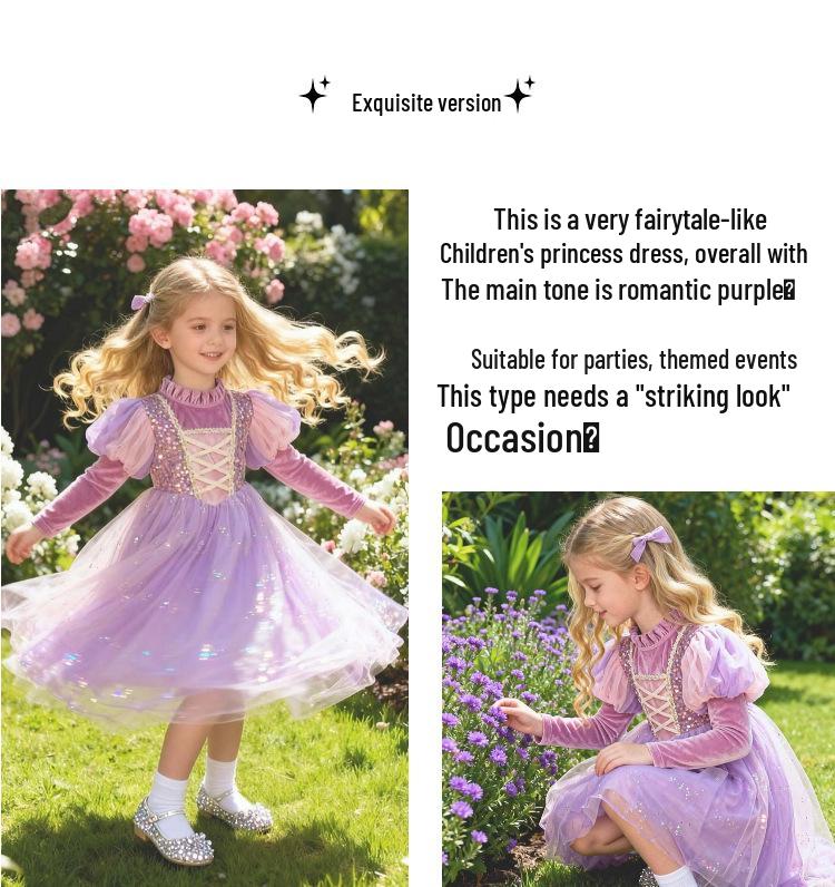 Elsa Princess Dress for Girls - Spring/Autumn Birthday Puffy Skirt
