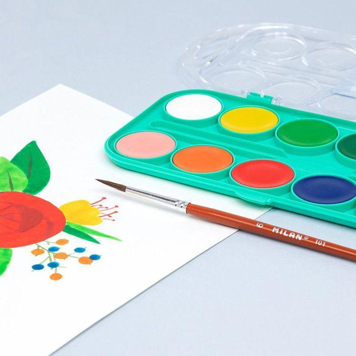 Palette de 12 pastilles peinture aquarelle opaque avec pinceau Milan