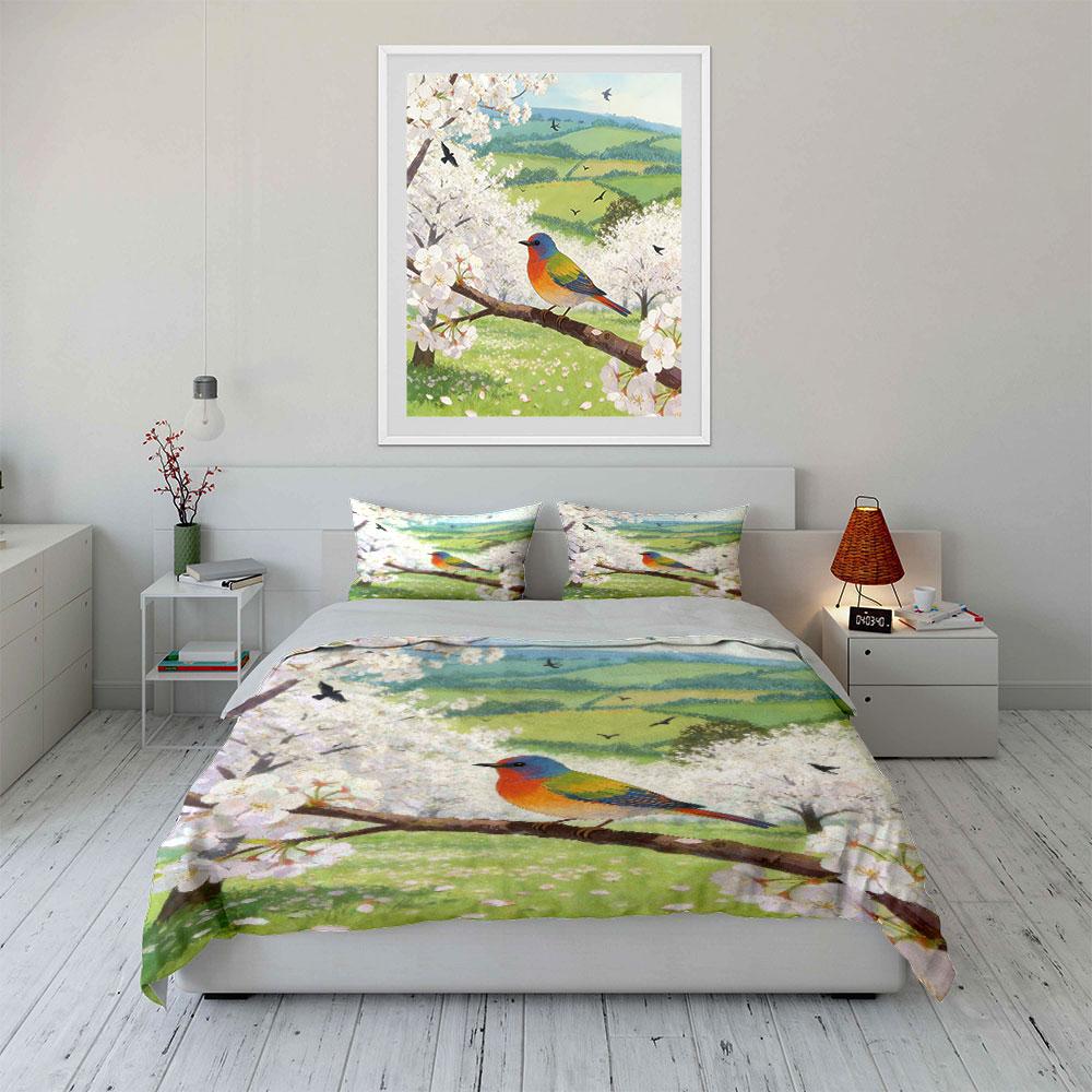 Colorful Bird Spring Decoration Set Soft Comfortable Duvet Cover Bedding Set Included 1*Duvet Cover & 2*Pillowcases, Gift