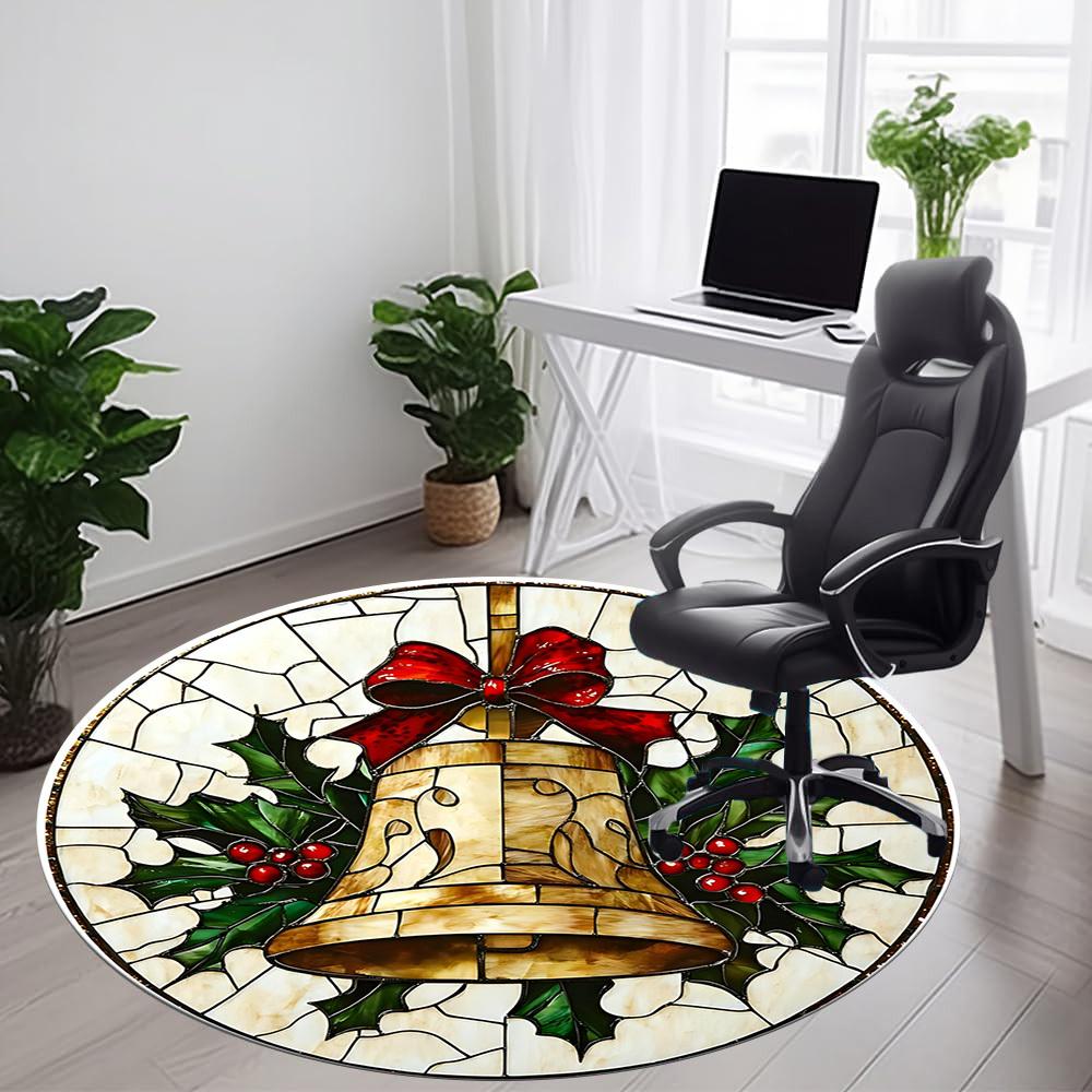 1pc Christmas Bell Office Round Area Rug, Indoor Mat Suitable ForOffice, Under Office Chairs Bedroom Living Room Home Decor, Room Deco D167