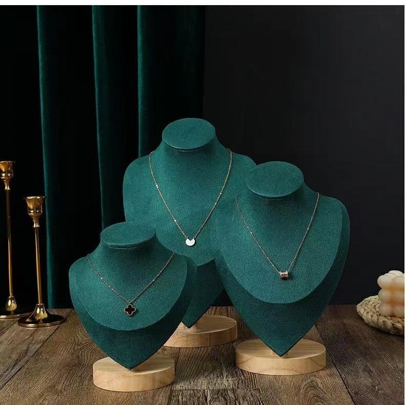 Solid Wood Velvet Jewelry Display Stand for Necklaces and Pendants