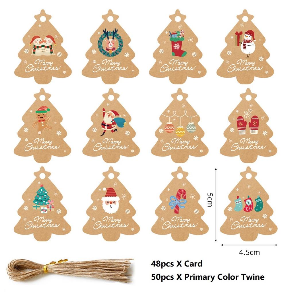 48PCS Merry Christmas Paper Tags 2025 Xmas Tree Hanging Label Navidad 2025 New Year Home Xmas Party Gifts Cards Set Decorations