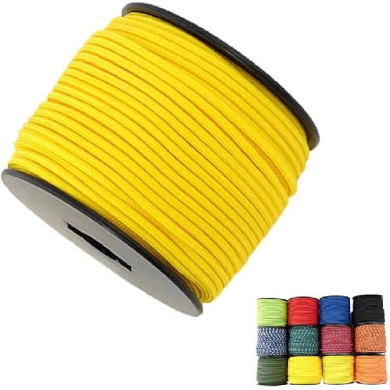1/8in(3mm) 164ft Nylon Rope Solid Braided Cord 5 Stands Paracord Thin String for Crafts Multipurpose UV Resistant for Tent Garden Clothesline and жёлтый