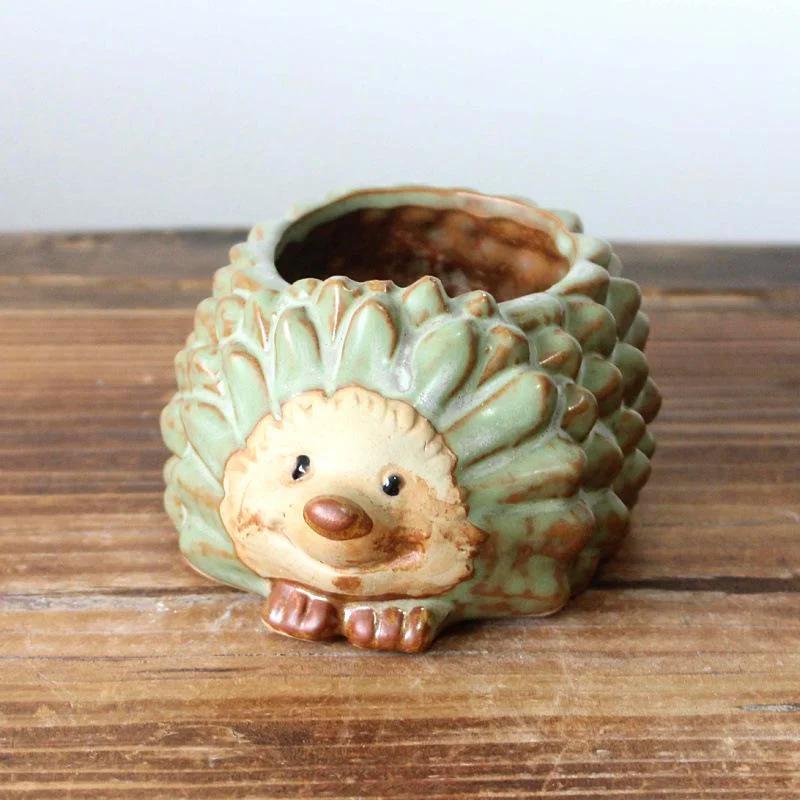 1 Pcs Ceramic Kiln Glaze Hedgehog Succulent Planter Garden Succulent Plant Pot Cute Bonsai Flower Pot Home Decoration