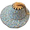 Floral Printed Fan Sun Hats Foldable Bamboo Sunscreen Cap Women Sunhat Folding Fan Hat  for Travel
