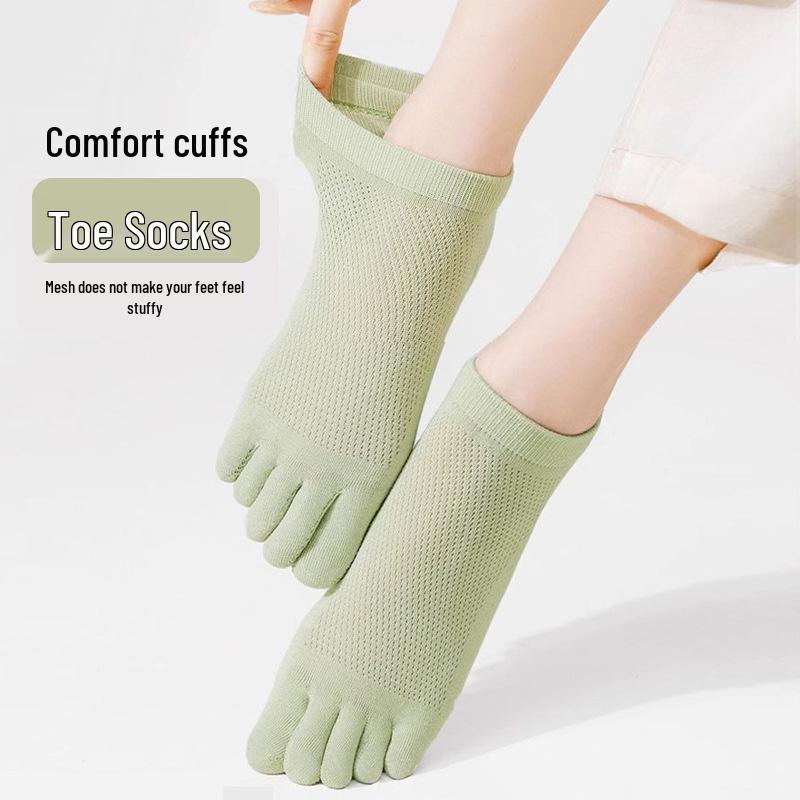 Damen Sommer Atmungsaktive Fünf-Zehen Netzsocken - Geruchshemmend, Dünne Baumwolle, Einfarbige