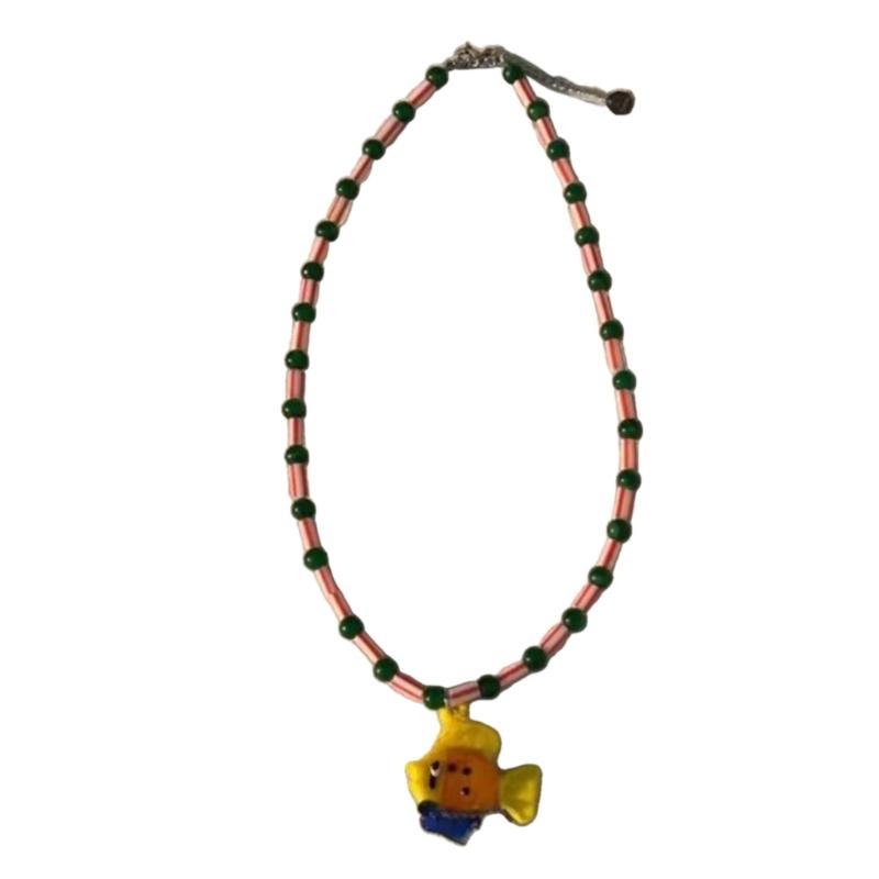 Ocean Beaded Necklace with Fish Pendant Adjustable Length Clavicle Chain for Women Fashionable Neckchain Accessory