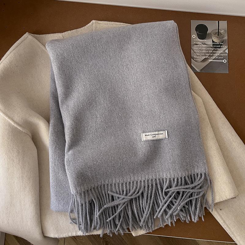 10 Kleuren Winter Effen Dubbelzijdig Dames Sjaal Designer Dikke Warme Pashmina Sjaal Wraps Kasjmier Kwastje Stolen Echarpe Deken 65x195cm
