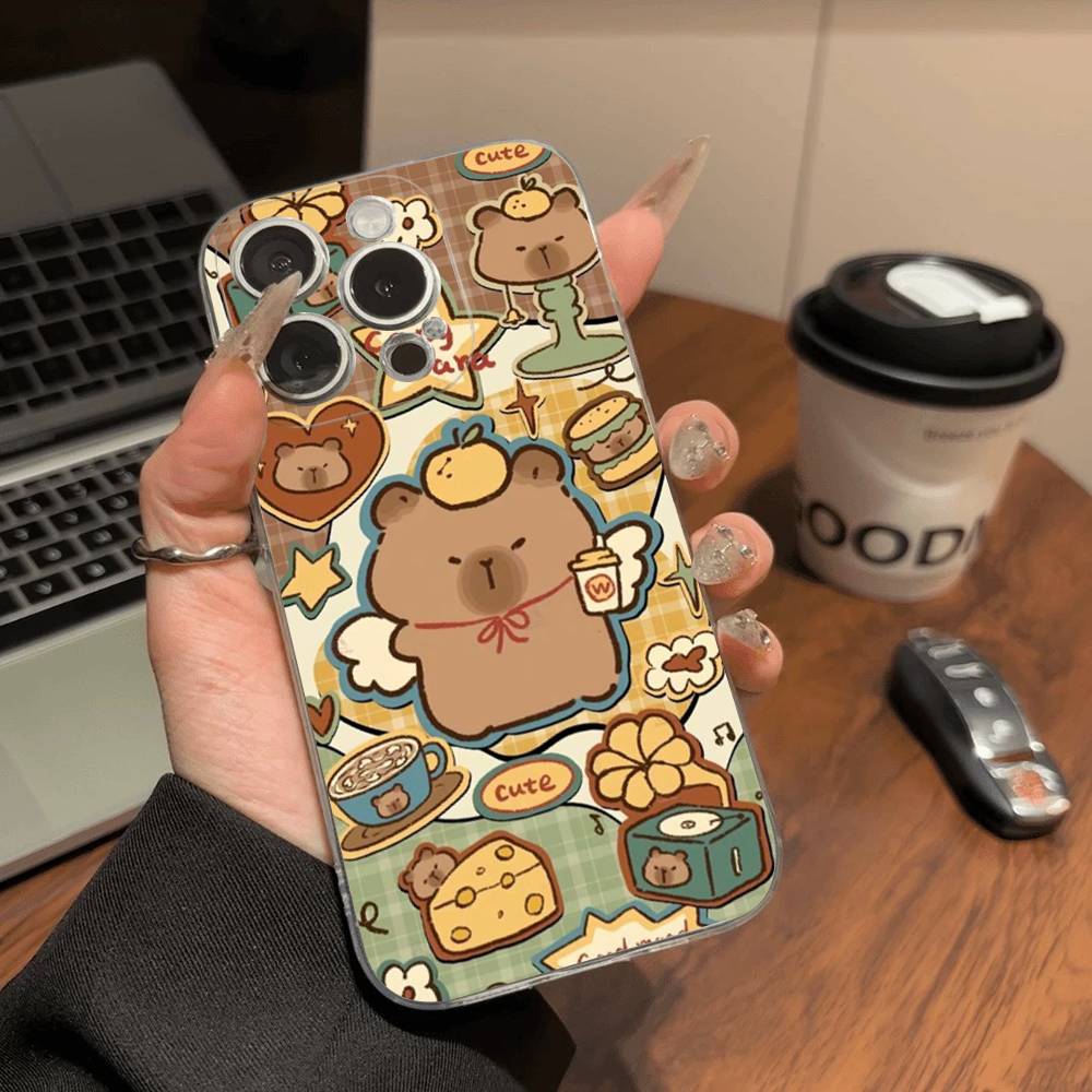Cartoon Capybara Transparent Soft Phone Case For IPhone 15 12 14 16 17 13 Plus 11 Pro Max 13 Pro