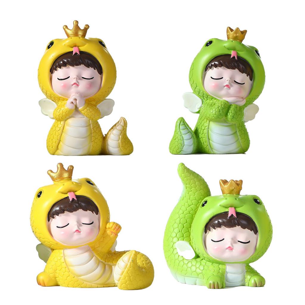 Cartoon Snake Baby Figurine Statue Cake Toppers Decoration Chinese Zodiacs Theme Party Accessories Resins Ornament