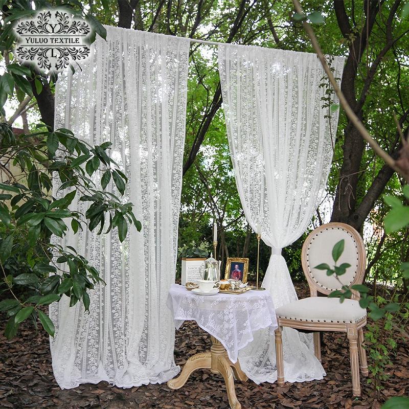 French Pastoral Vintage White Gauze Window Screen Curtain Vine Pattern Jacquard Lace Finished Punch Hook Curtain Fabric