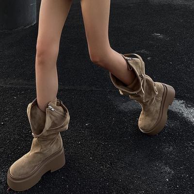Wasteland Windstiefel Damen Herbst und Winter neue kleine dicksohlige erhöhende Mode Stiefel trendige Wildleder Piling Stiefel