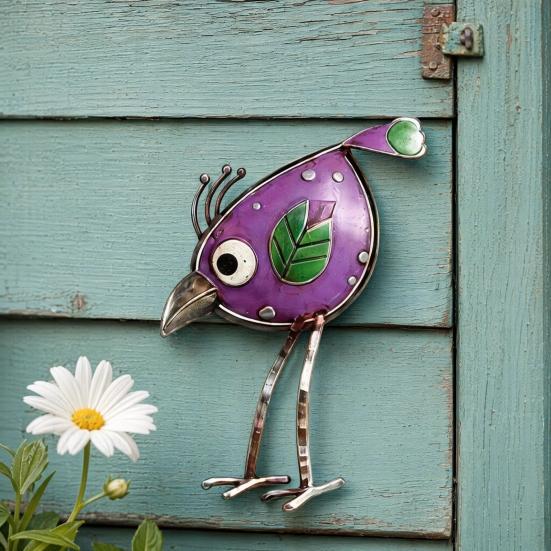 Baizihuahu 3 Stück Holzvögel Wandkunst Dekor, Antike Vogel-Hängefiguren, Lustige Langbein-Skulptur, Boho Bauernhaus Dekorationen für den Außenbereich Garten