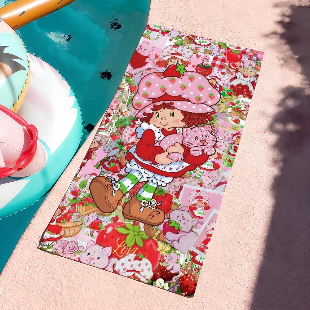 Cartoon Girl Towel Quick Dry Soft Yoga Swimming Fitness Mountain Climbing S-Strawberry Lovely S-Shortcake Large Beach Towels