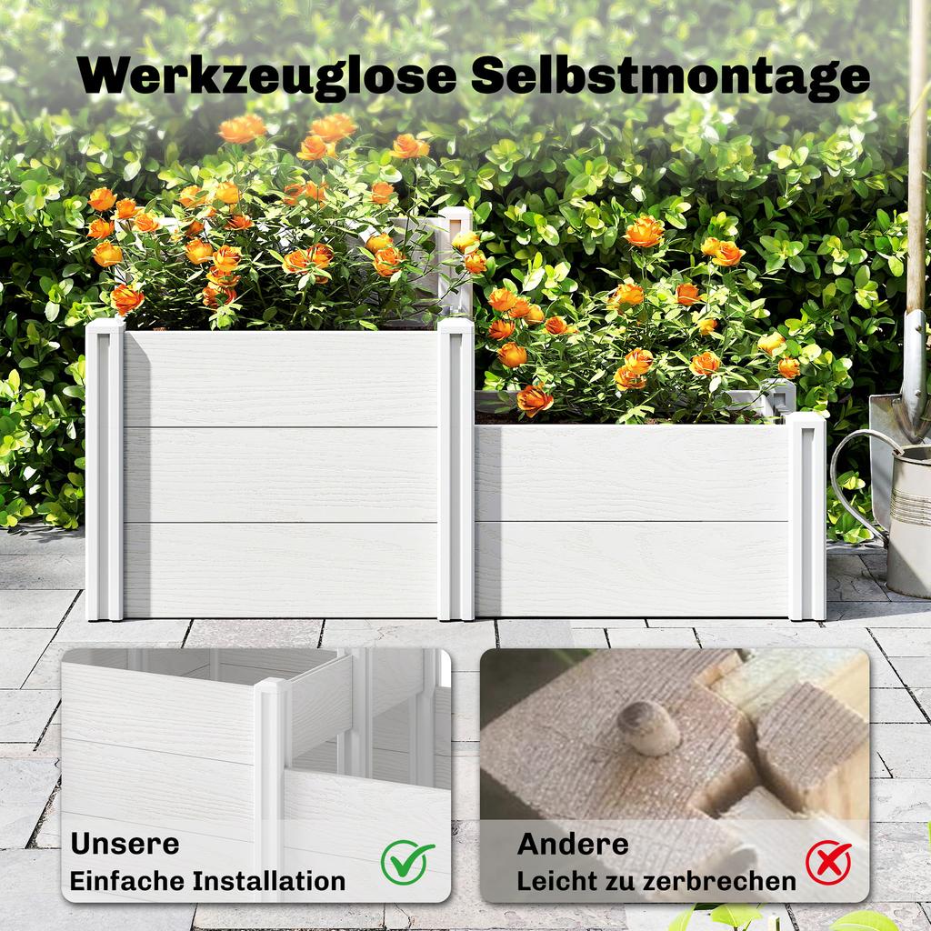 Raised Garden Bed 3-Tier Stackable Garden Bed with Open Bottom, Modular Herb Bed DIY Assembly Plastic