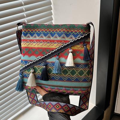 Velkokapacitní etnická taška pro ženy Ručně tkaná taška přes rameno v boho stylu pro ženy Širokopásmová crossbody taška pro ženy