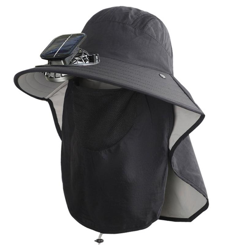 Solar Power Fisherman Hat With 3 Speed Fan Rechargeable Battery Face Neck Cover Sunproof Hat For Hiking Fishing