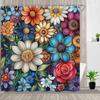 Boho Floral Printed Shower Curtain Watercolor Flower Vintage Plant For Bathroom Decor