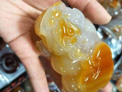 Brazilian Ice Agate Chalcedony Jade Pixiu Handheld Piece with Certificate
