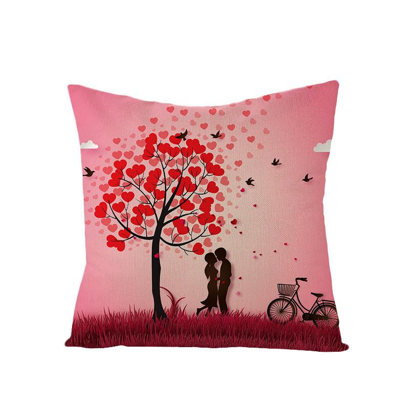 Valentine's Day Pillowcase Linen Print Home Living Room Sofa Cushion Cover Bedroom Bedside Pillowcase