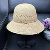 Day Single Lafite Straw Hat Women's Summer Visor Travel Embroidery Pattern Bow Bucket Hat Basin Hat Beach Hat
