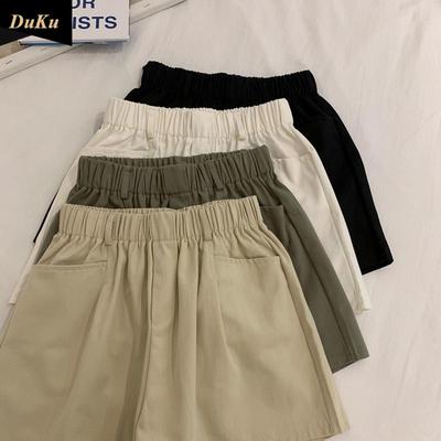 Summer Elastic Waist Wide Leg Shorts Women's Loose Pants Fall Small High-waisted Black Sports Casual Pants Slimming